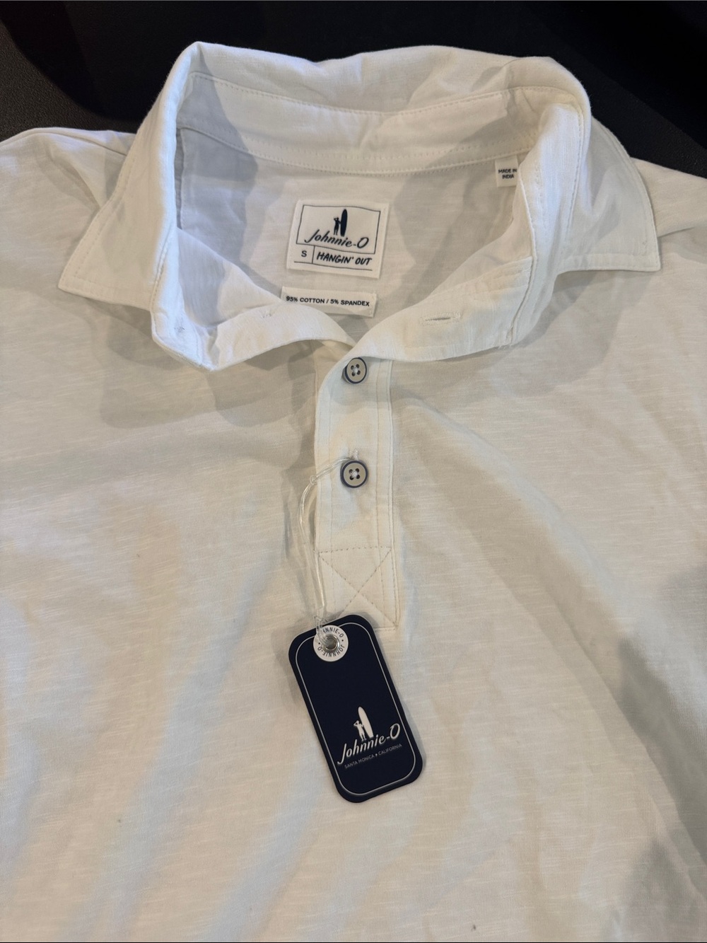 johnnie-O White Short-Sleeve Polo with Navy Tag